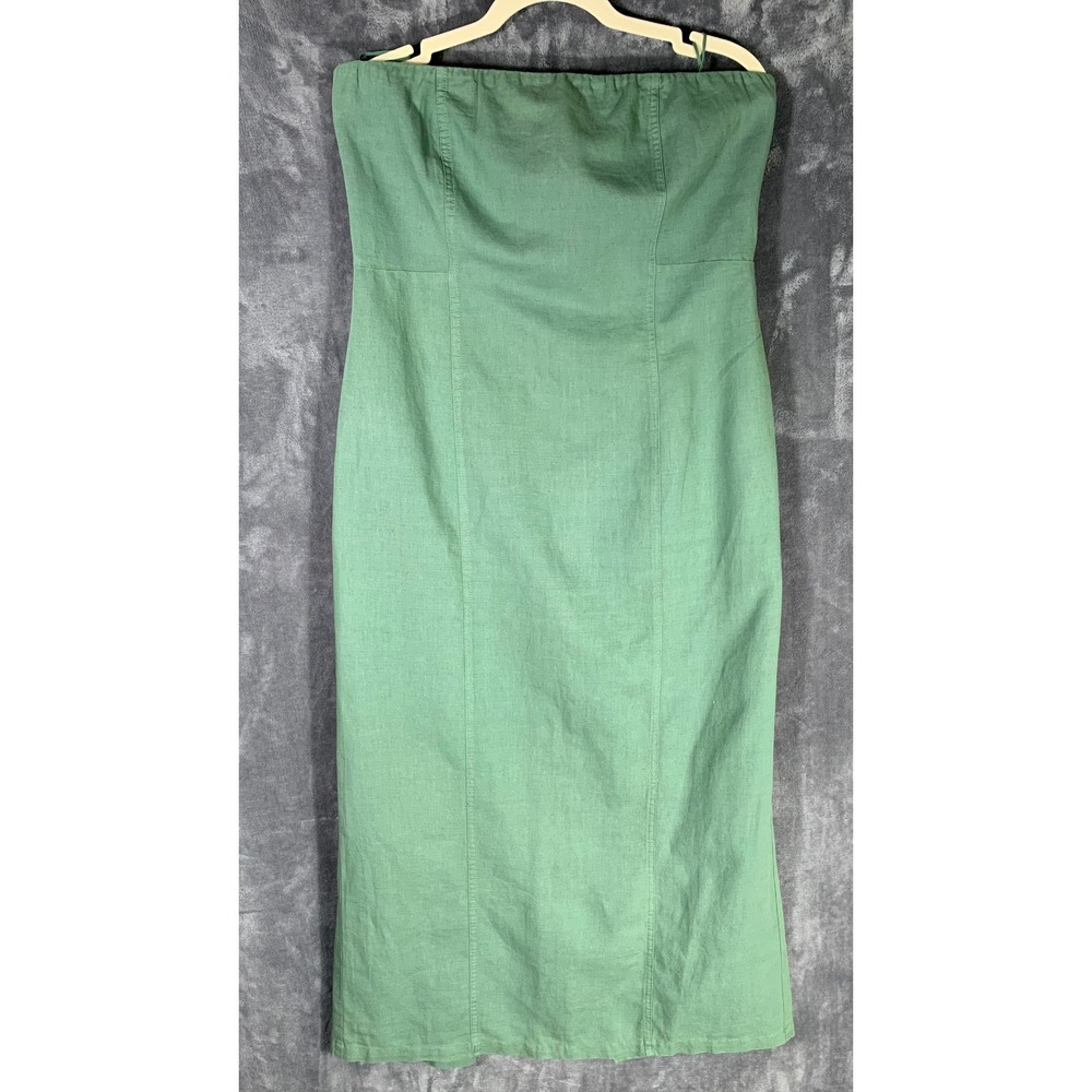 Zara Womens Green Linen Blend Strapless Midi Dress NWT XL - Picture 4 of 10
